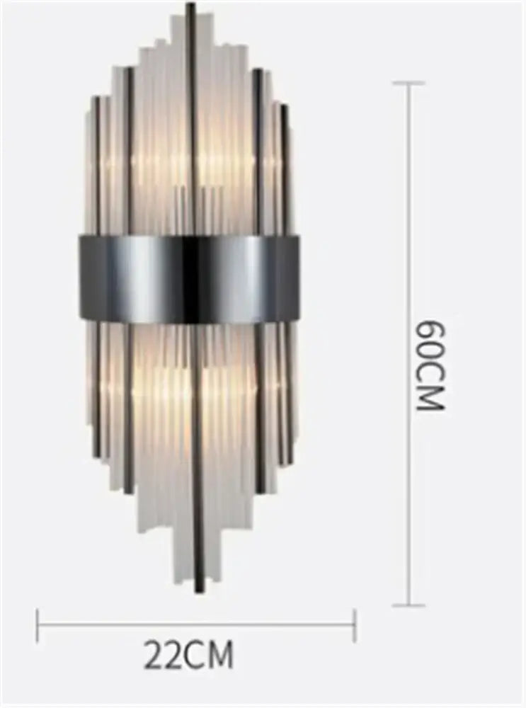 Modern black gold crystal wall sconce with vertical frosted glass tubes and brushed metal band for home décor lighting