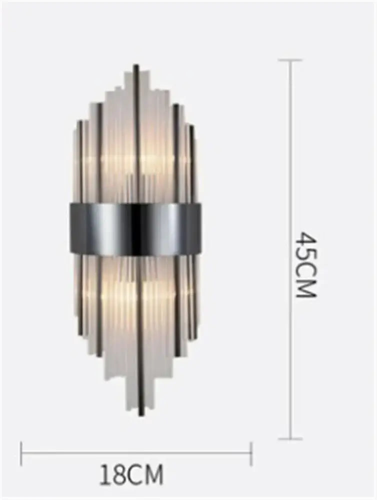 Decorbites™ black gold crystal wall sconce with vertical frosted glass tubes and brushed metal band for home décor