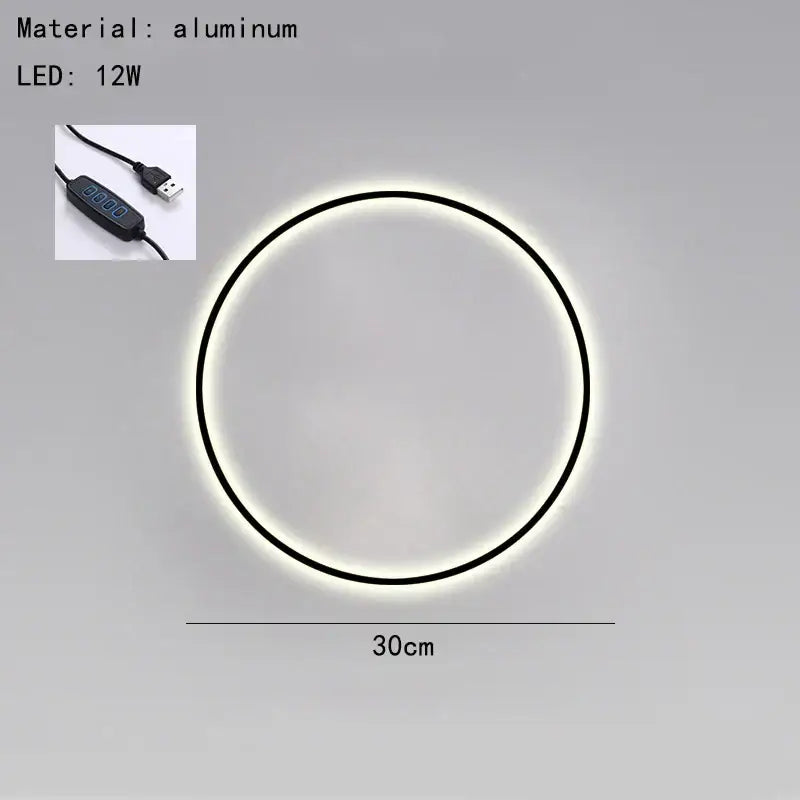 Decorbites black gold circular aluminum wall light with sleek black frame 12w usb plug dimmable bedroom sconce