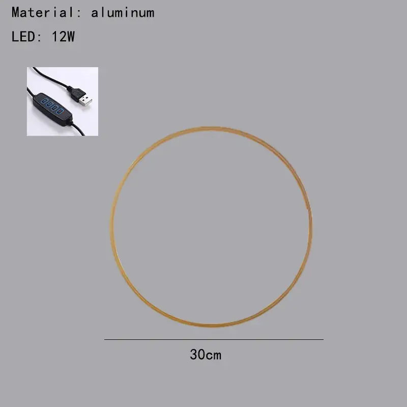 Decorbites black gold dimmable wall light usb plug with 30cm aluminum led hoop glowing warm golden light
