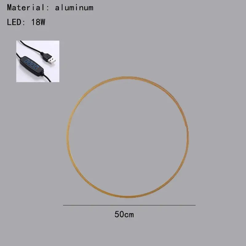 DecorBites black gold dimmable wall light usb plug 50cm aluminum led hoop with warm golden glow and controller