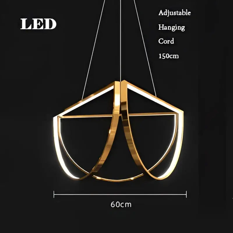 Gold geometric LED chandelier with modern angular design and adjustable cord in decorbites black gold style for living room