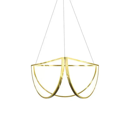 Modern gold-toned black gold geometric led pendant light with sleek curved metal rings for indoor living room decorbites black gold