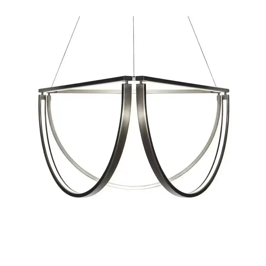 Modern black gold geometric led chandelier by DecorBites with brushed metallic finish and curved ring design for living rooms