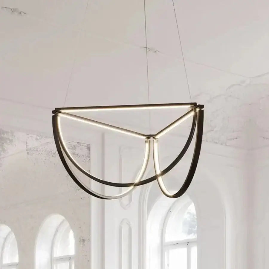 Modern minimalist decorbites black gold geometric led chandelier with black metal frame for indoor living room lighting
