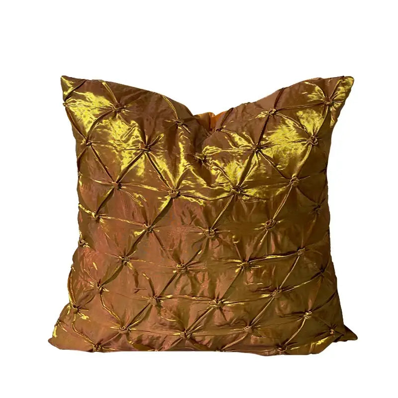 DecorBites black gold geometry throw pillow case in shimmering gold satin with quilted diamond pattern vintage luxury