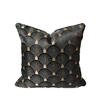 DecorBites black gold geometry throw pillow case with textured fabric surface for vintage Italian luxury decor