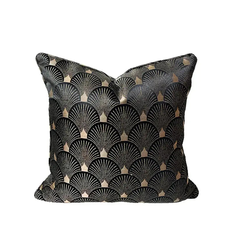 DecorBites black gold geometry throw pillow case with textured fabric surface for vintage Italian luxury decor