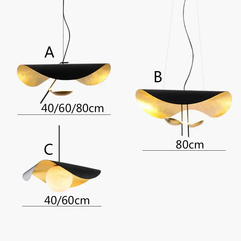 Modern pendant light with black gold curved leaf-like metallic shades by decorbites black gold for elegant decor