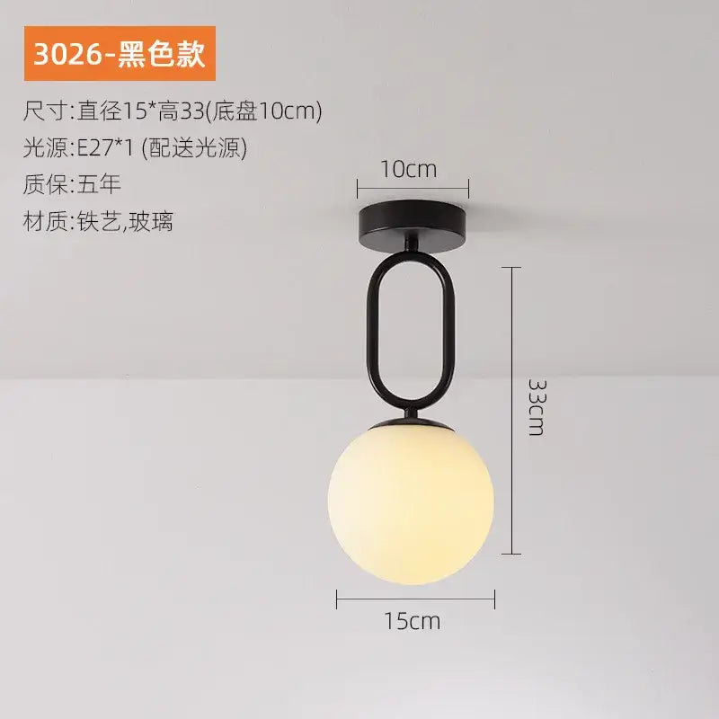 DecorBites black gold ceiling lamp with black metal oval frame and frosted glass globe for modern lighting