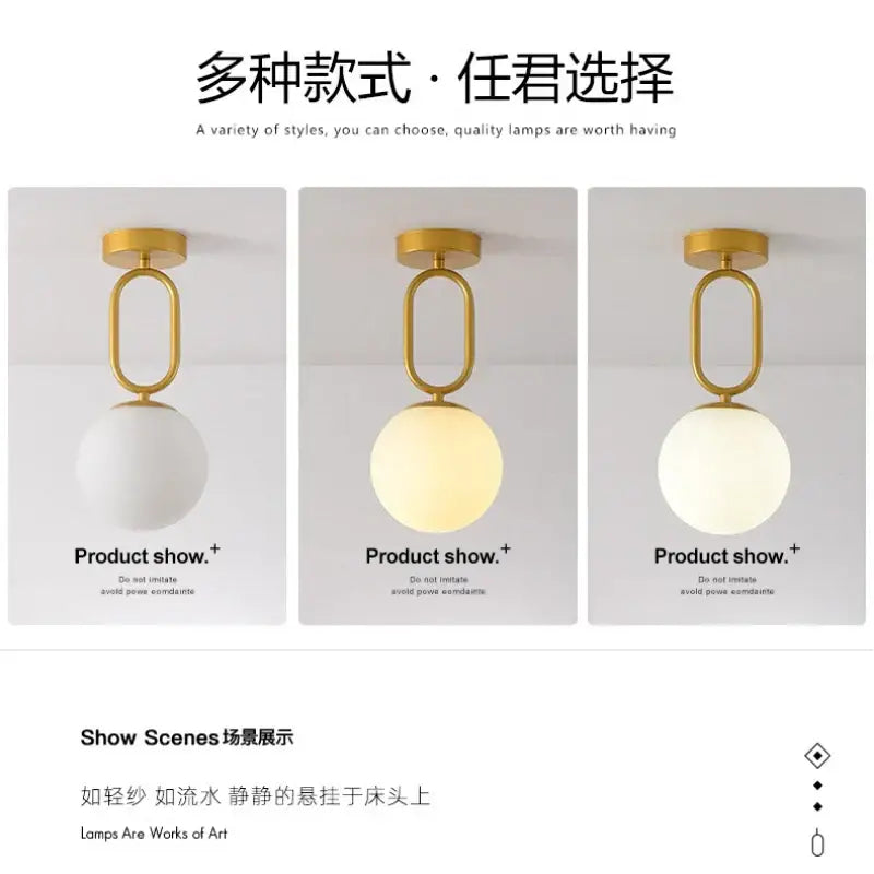 Gold-finished ceiling lamp with spherical frosted glass shade from decorbites black gold glass modern nordic LED fixtures
