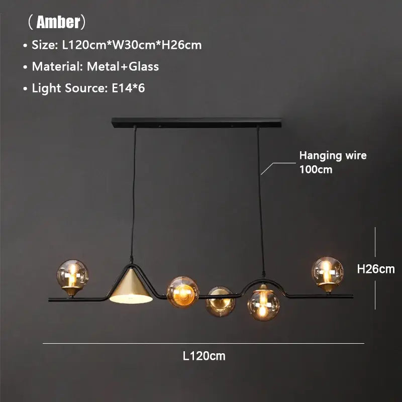 Decorbites black gold glass chandelier with modern amber glass pendant lights and sleek black metal frame with six bulbs
