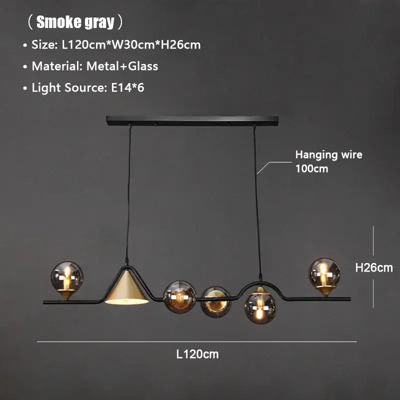 Smoke gray decorbites black gold glass chandelier pendant light with sleek metal frame, glass globe, and conical shades