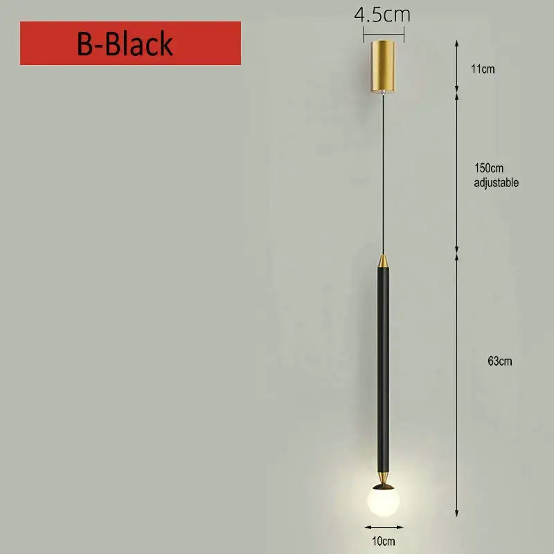 Decorbites black gold pendant light with sleek cylindrical design and adjustable length for bedroom use