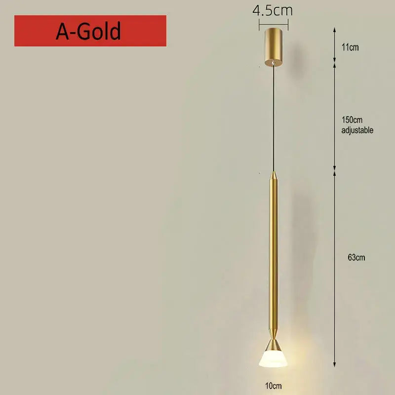 Decorbites black gold pendant light with sleek adjustable rod and conical frosted shade for bedroom sconces