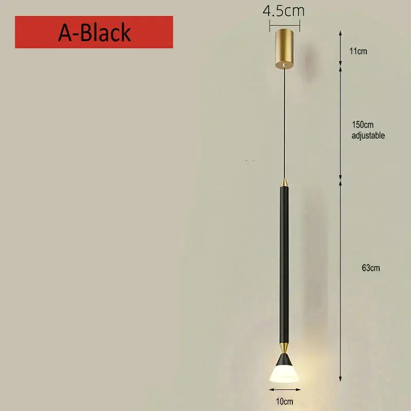 Decorbites black gold pendant light featuring a black cylindrical body with gold accents and frosted glass shade for bedroom use