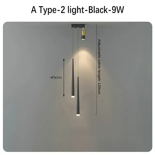 Decorbites black gold pendant lamp with three black conical shades and adjustable 120cm cable for modern luxury lighting