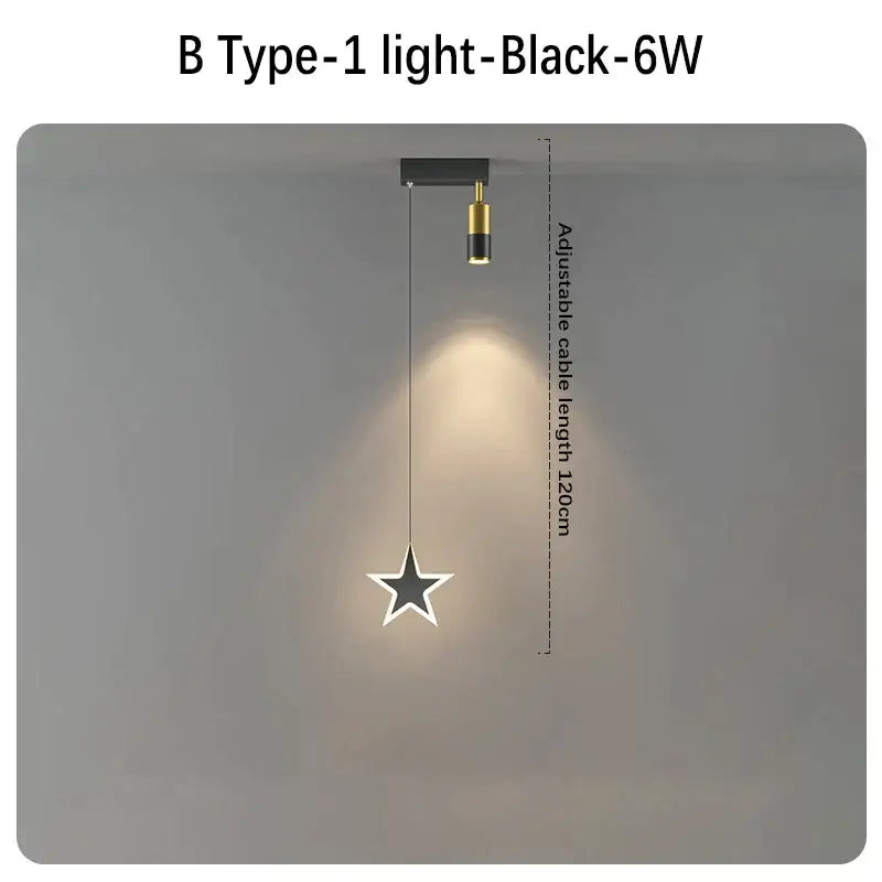 DecorBites black gold pendant lamp with black star-shaped shade and adjustable gold-toned hanging fixture for modern lighting