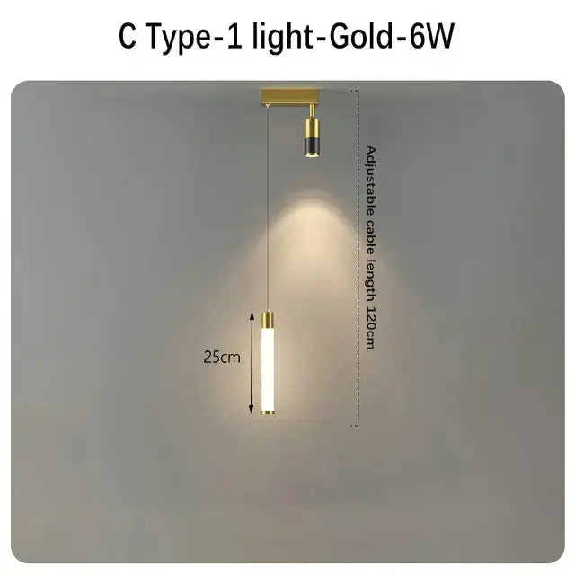 Gold-finished decorbites black gold hanging pendant lamp with sleek cylindrical design and 6w led bulb for modern lighting