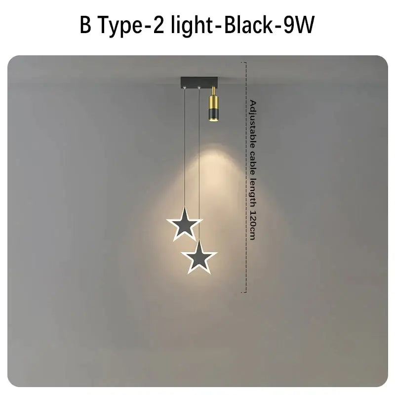 Decorbites black gold hanging star-shaped pendant lamp with gold accents and adjustable cable for modern interiors