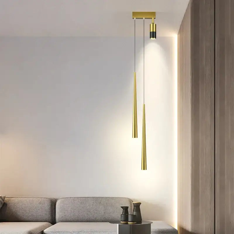 Decorbites black gold pendant lamp with sleek gold-toned cylindrical shades for modern luxury lighting
