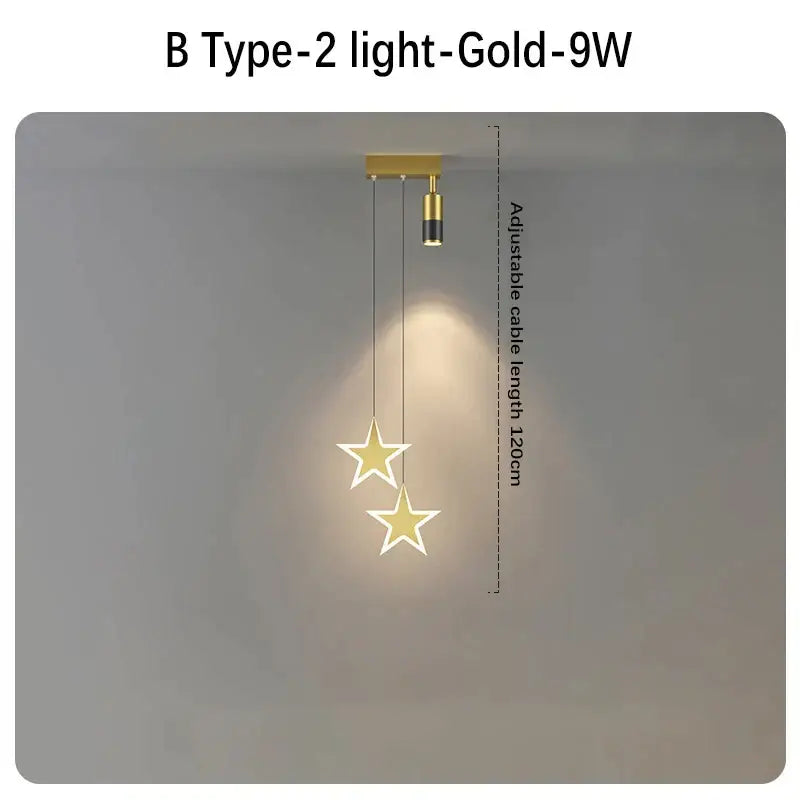 Decorbites black gold hanging star-shaped pendant lamp with gold finish adjustable cable and 9w bulb for modern lighting