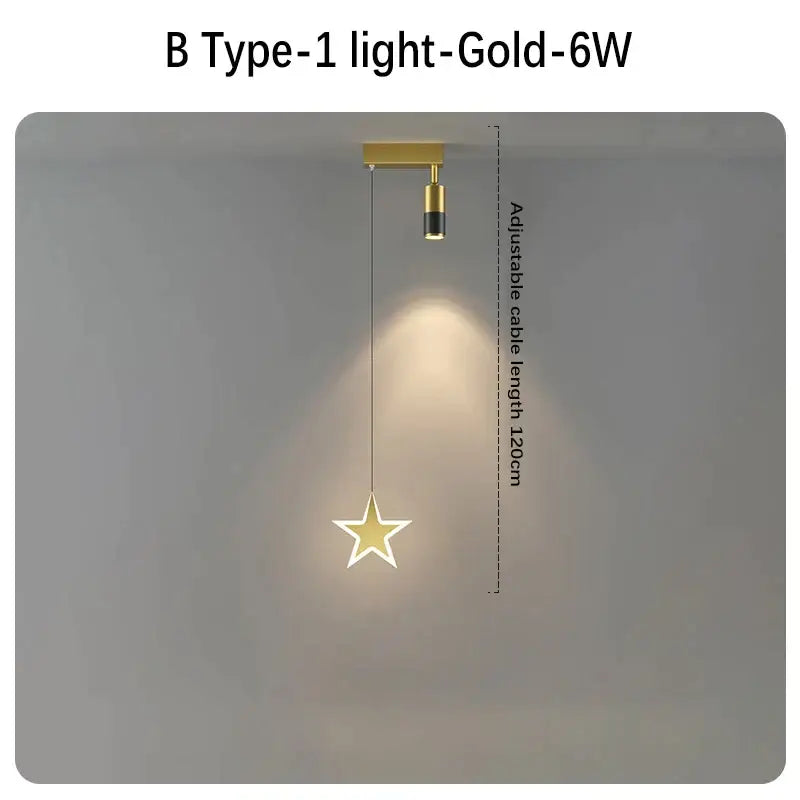 Decorbites black gold star-shaped pendant lamp with sleek adjustable cable for modern luxury bedroom lighting