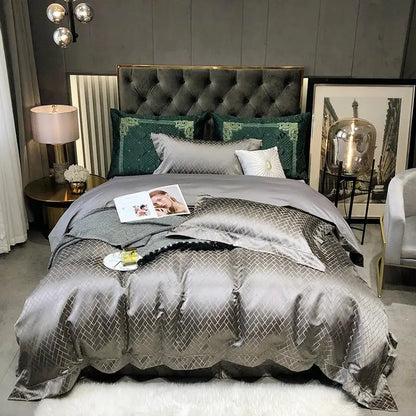 Silver satin duvet set with subtle geometric pattern from decorbites black gold egyptian cotton bedding set 4pcs