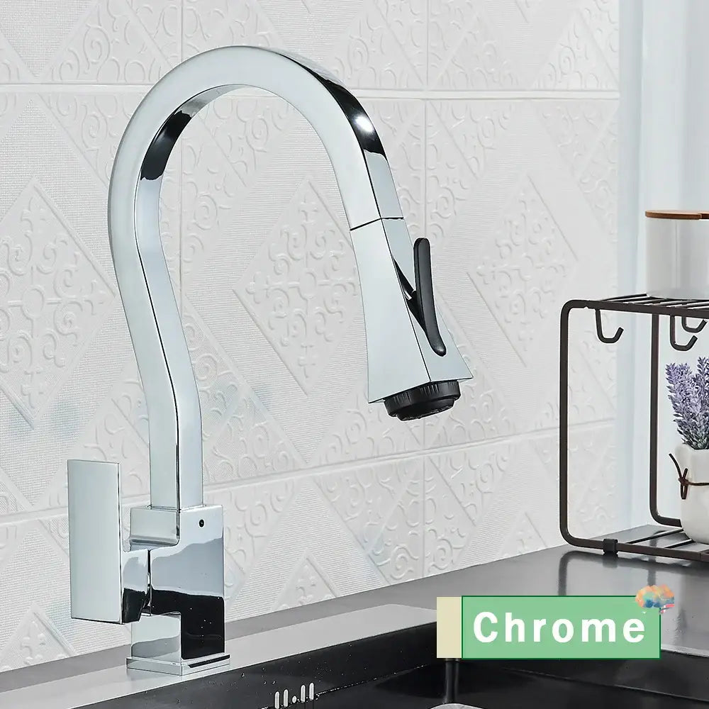 Decorbites black gold kitchen faucet with chrome finish sleek curved spout and flexible pull-down spray head