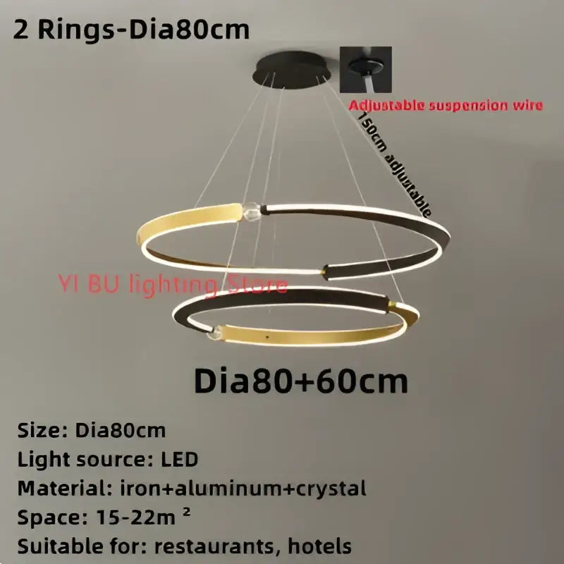 Modern double-ring decorbites black gold led chandelier in black gold finish with iron aluminum and crystal for dining room