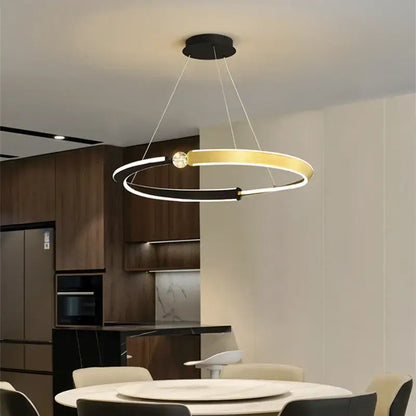 Modern decorbites black gold led ceiling chandelier with double-ring design and integrated crystal pendant lamp lighting