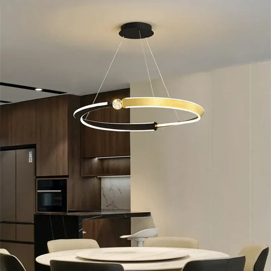 Modern decorbites black gold led ceiling chandelier with double-ring design and integrated crystal pendant lamp lighting