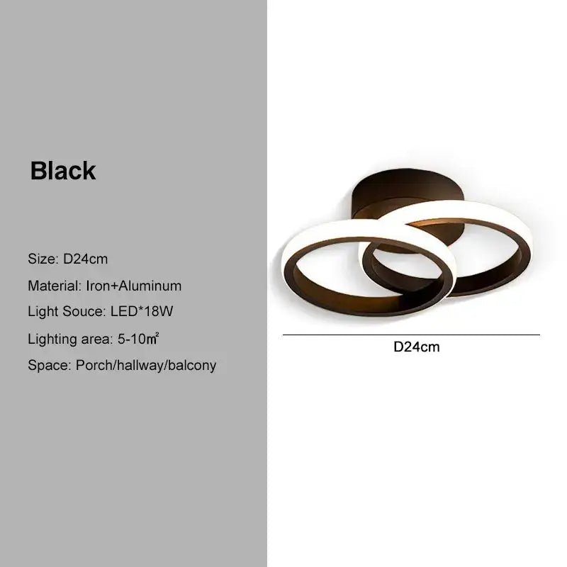 Decorbites black gold led ceiling light with modern black circular design featuring iron and aluminum interlocking rings
