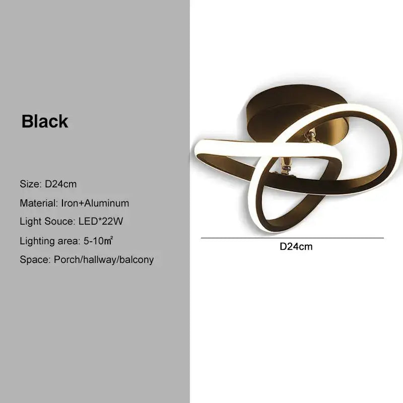 Modern black and white decorbites black gold led ceiling light with sleek intertwined iron and aluminum rings for indoor use