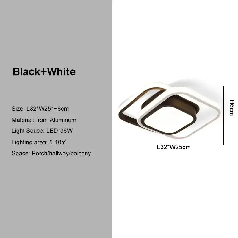 Modern black and white square led ceiling light with layered iron and aluminum design by decorbites black gold for indoor use