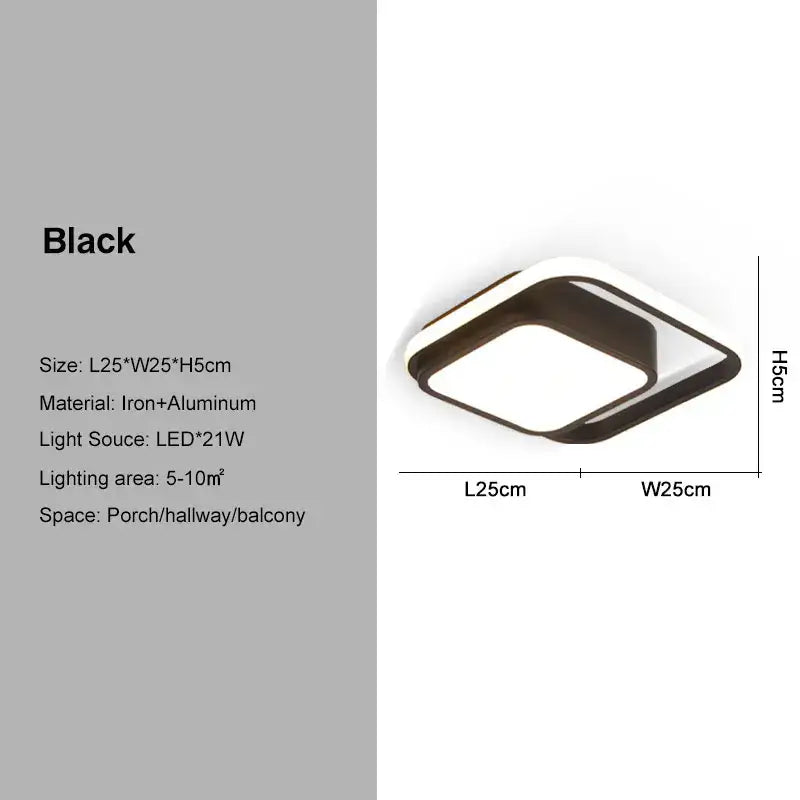 DecorBites black gold led ceiling light with modern minimalist black square design in iron and aluminum for indoor use