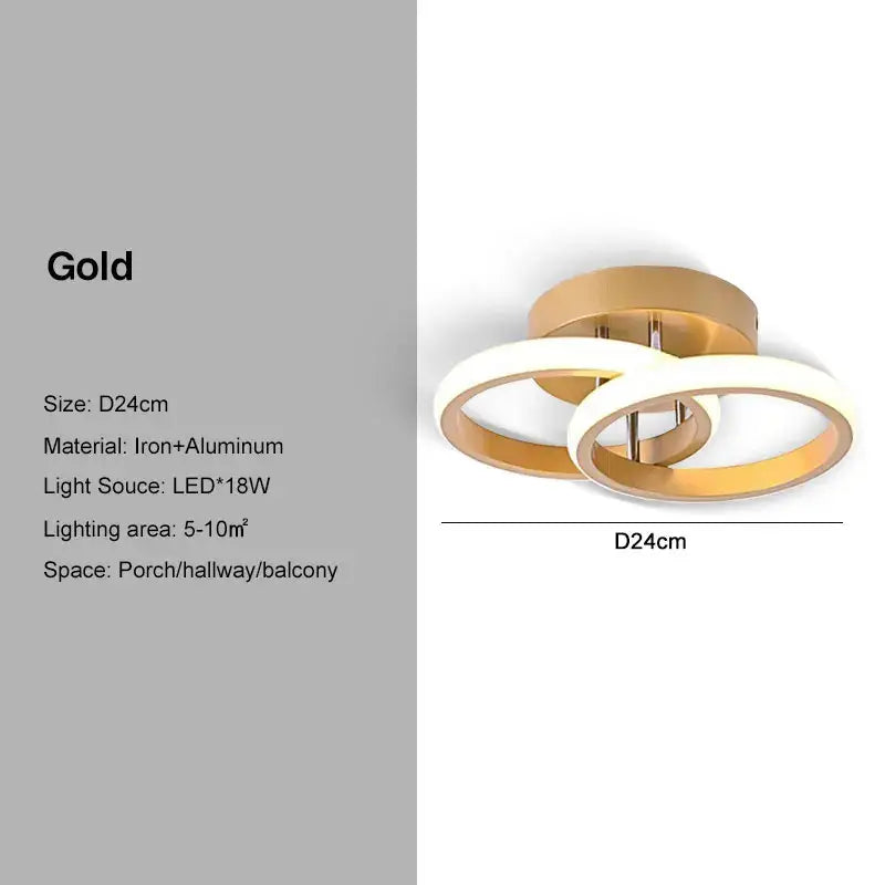 Gold colored decorbites black gold led ceiling light with two interlocking iron and aluminum rings and remote control