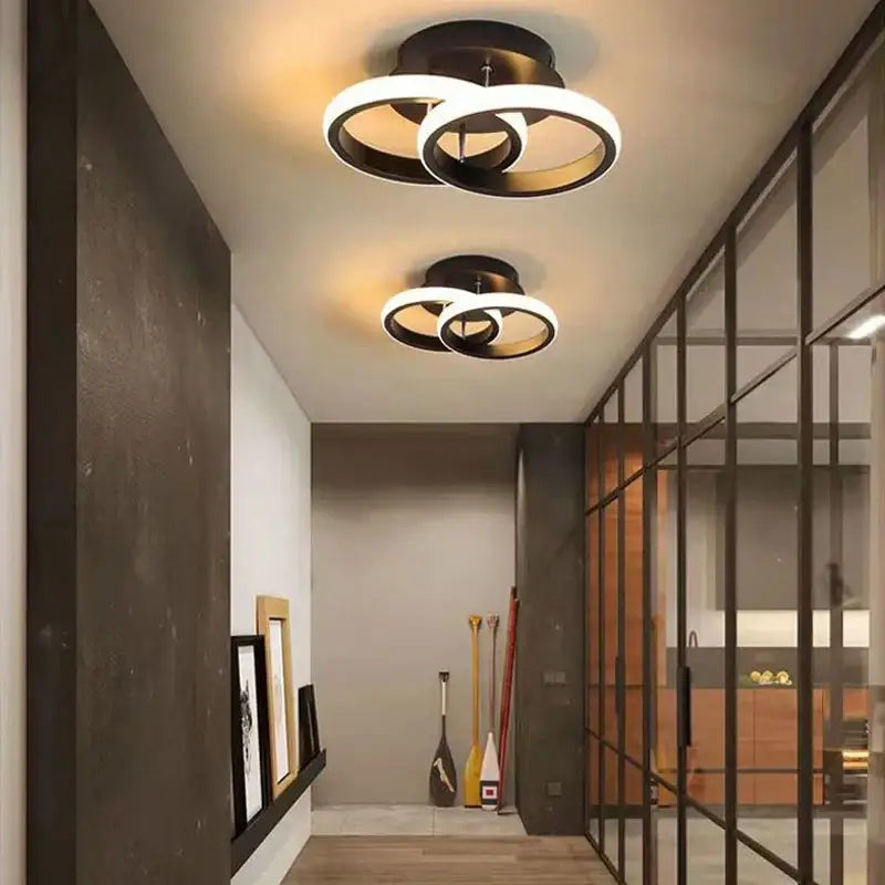 DecorBites black gold led ceiling light with modern black and white circular design for indoor chandelier lighting