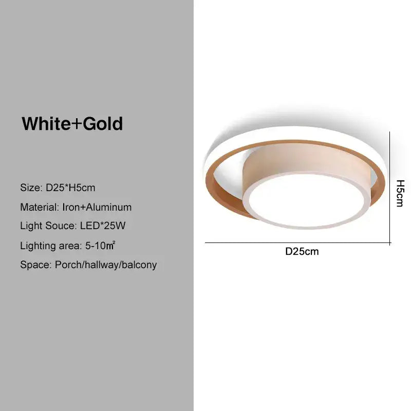 DecorBites black gold led ceiling light with white and gold double-ring design made of iron and aluminum for indoor use