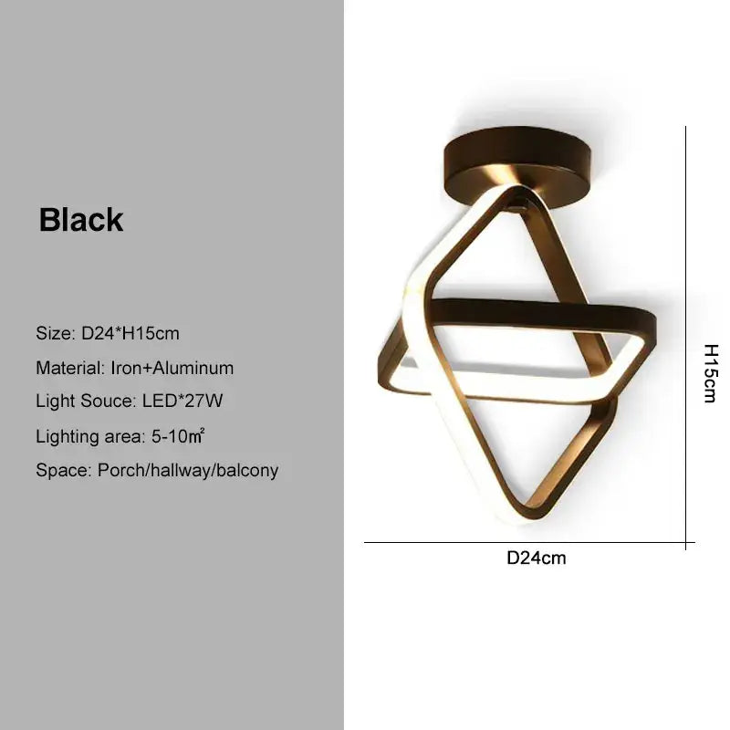 Modern decorbites black gold led ceiling light with sleek black iron and aluminum geometric frame for indoor lighting