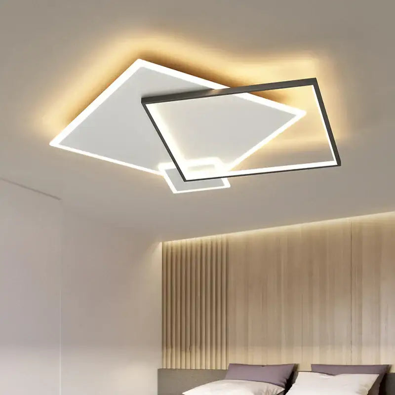 Modern black gold led chandelier by decorbites black gold features rectangular geometric design with warm ambient glow