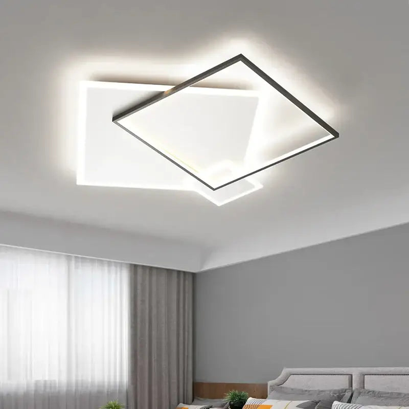 Modern square ceiling light with sleek black frame and glowing white panels for decorbites black gold led chandelier