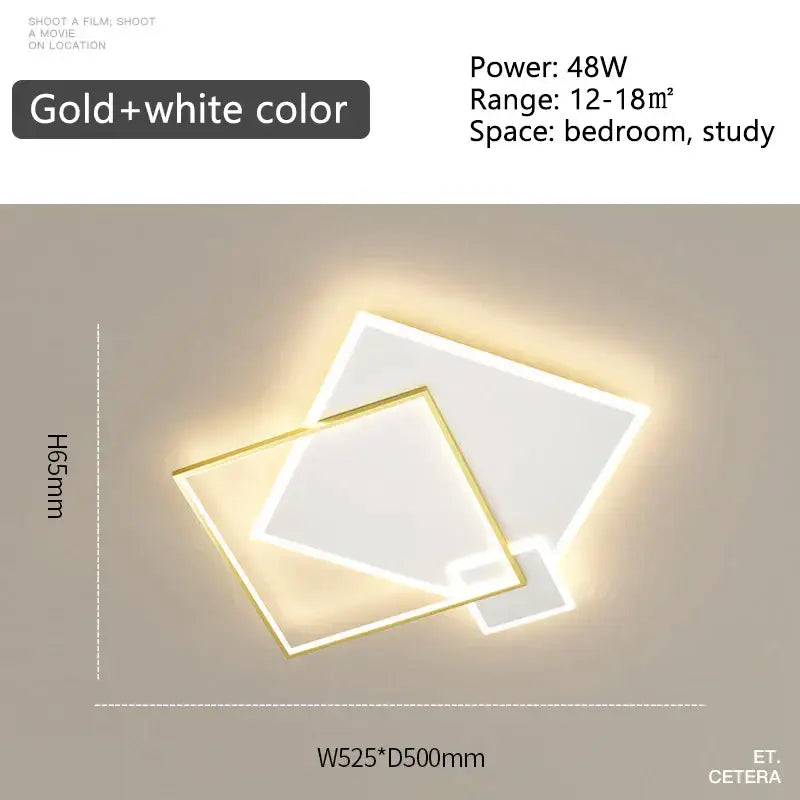 Decorbites black gold led chandelier with gold and white overlapping square design for modern living spaces