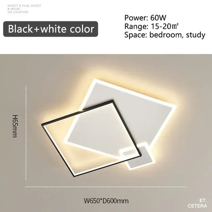 Modern black and white square led ceiling light with sleek overlapping design in decorbites black gold led chandelier style