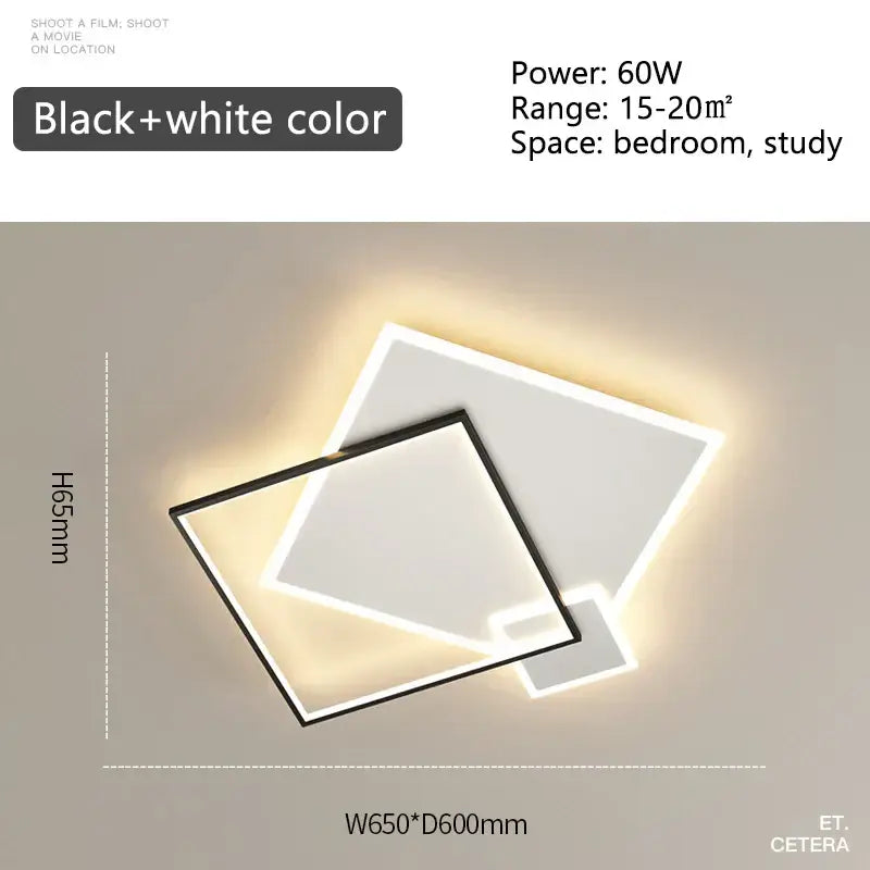 Modern black and white square led ceiling light with sleek overlapping design in decorbites black gold led chandelier style