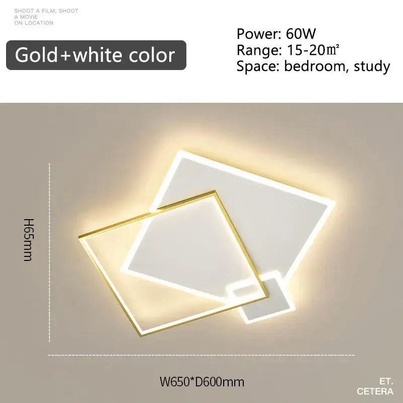 Decorbites black gold led chandelier with modern gold and white square overlapping geometric design for smart lighting
