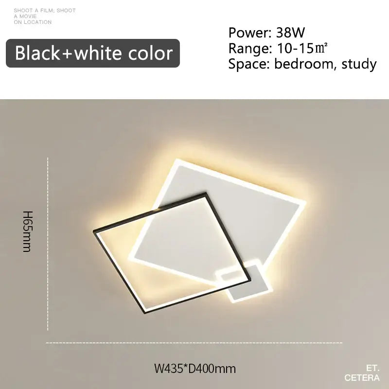 Modern black and white square ceiling light with overlapping geometric design from decorbites black gold led chandelier collection