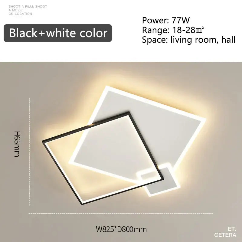 Modern black gold led chandelier with sleek overlapping square design for living dining bedroom by DecorBites black gold