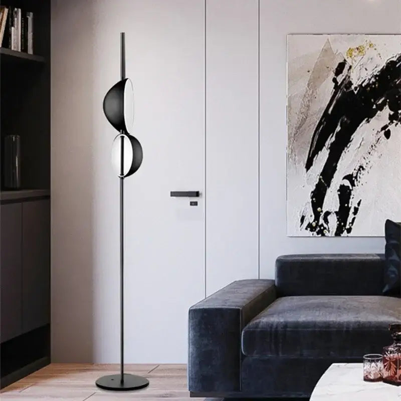 Decorbites black gold led floor lamp with black and white spherical double lampshades and sleek modern design