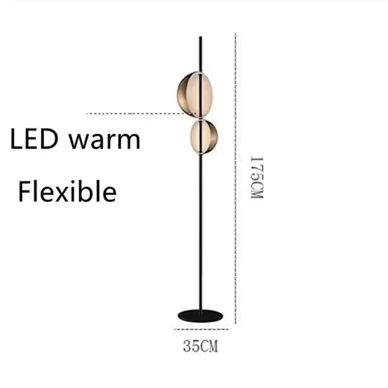DecorBites black gold led floor lamp with black slender pole and two stacked warm oval light fixtures standing 175cm tall